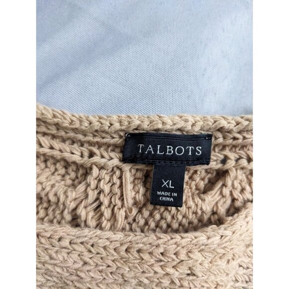 Talbots Top Brown Cable Knit Crochet Cotton Nylon Blend Short Sleeve Womens XL - Picture 3 of 8